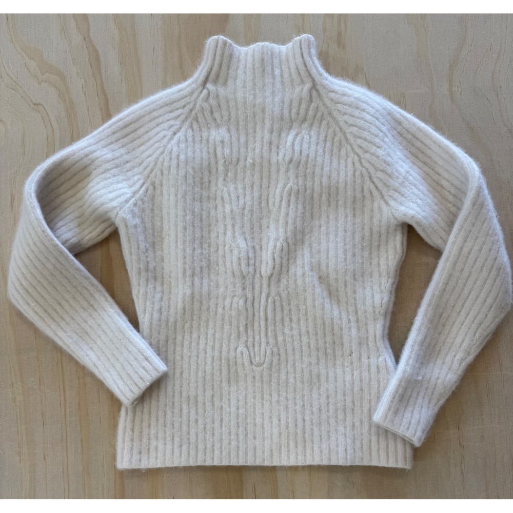 COS Women chunky 100% Cashmere Ribbed Mock Neck Sweater Sz S White Ivory‎ (flaw)